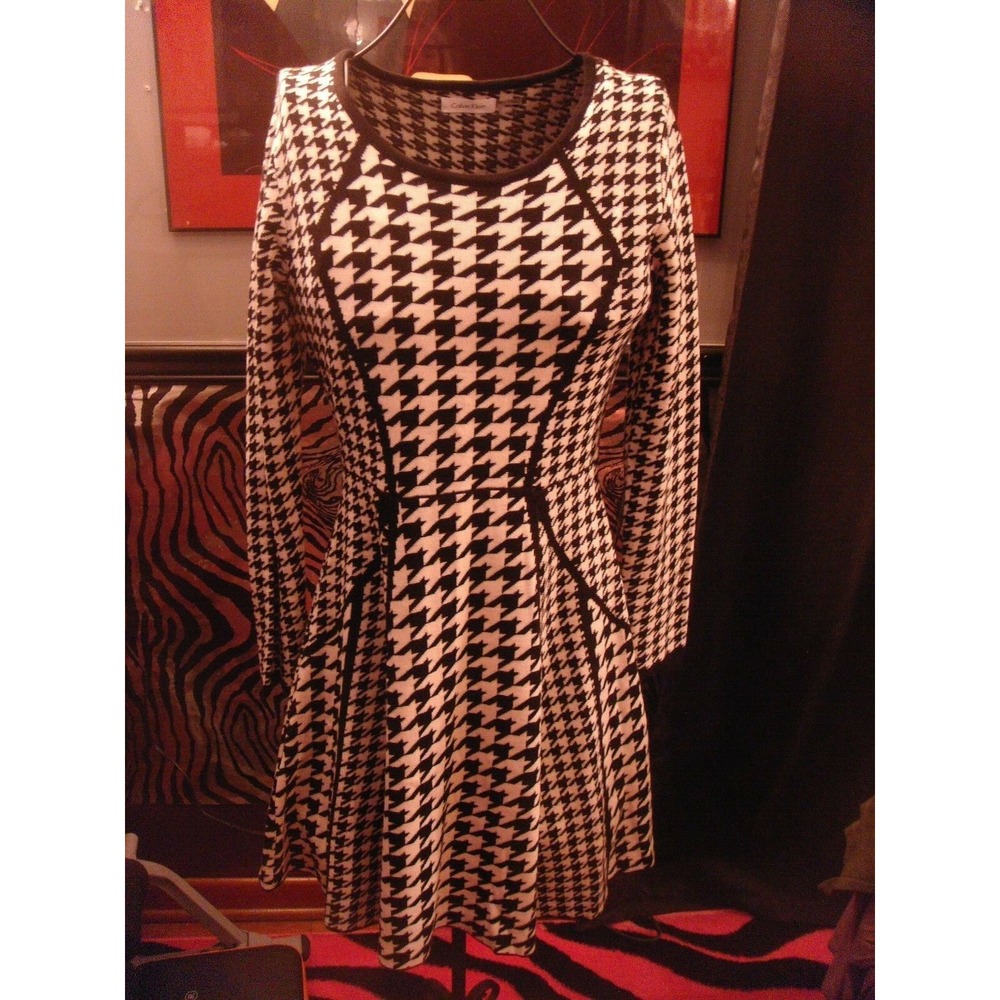 Calvin Klein black white long sleeve AWESOME dress Small New with tags